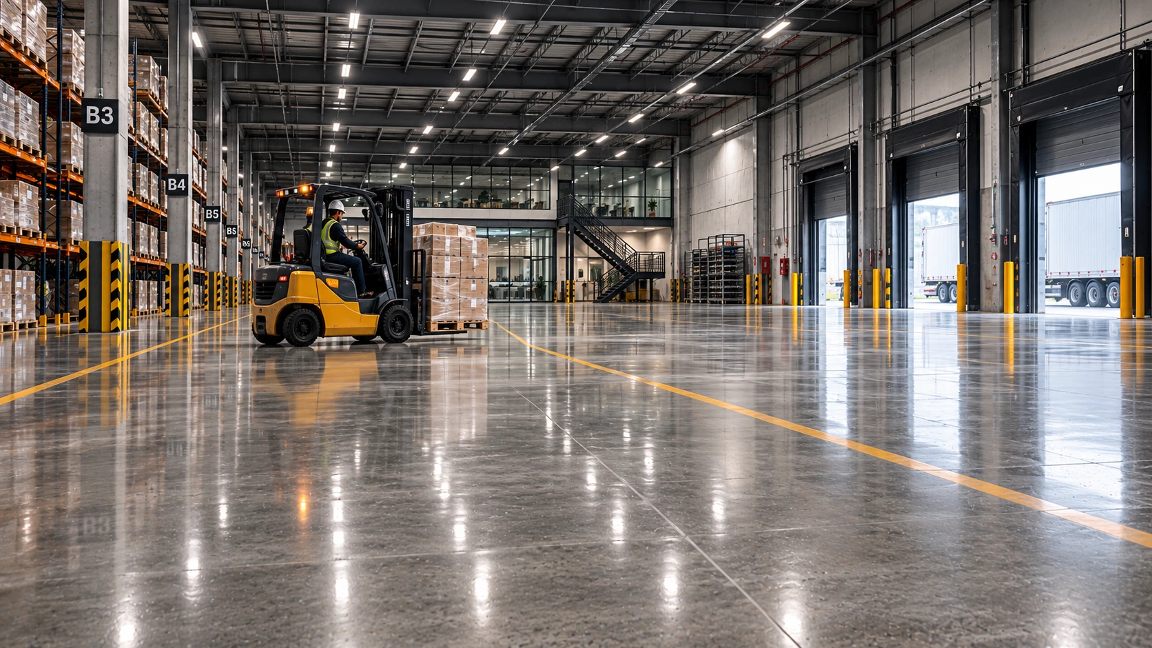 Nave industrial con piso de concreto recuperado y listo para operación